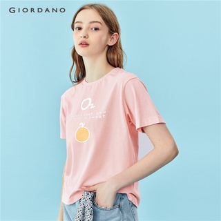 Áo thun GIORDANO 05391210 dành cho nữ thiết kế cổ tròn tay ngắn in hình