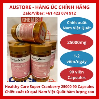 [Bill Úc, 90 viên, Date 06/2023]  Healthy Care Super High Strength Cranberry 25000 90 Capsules