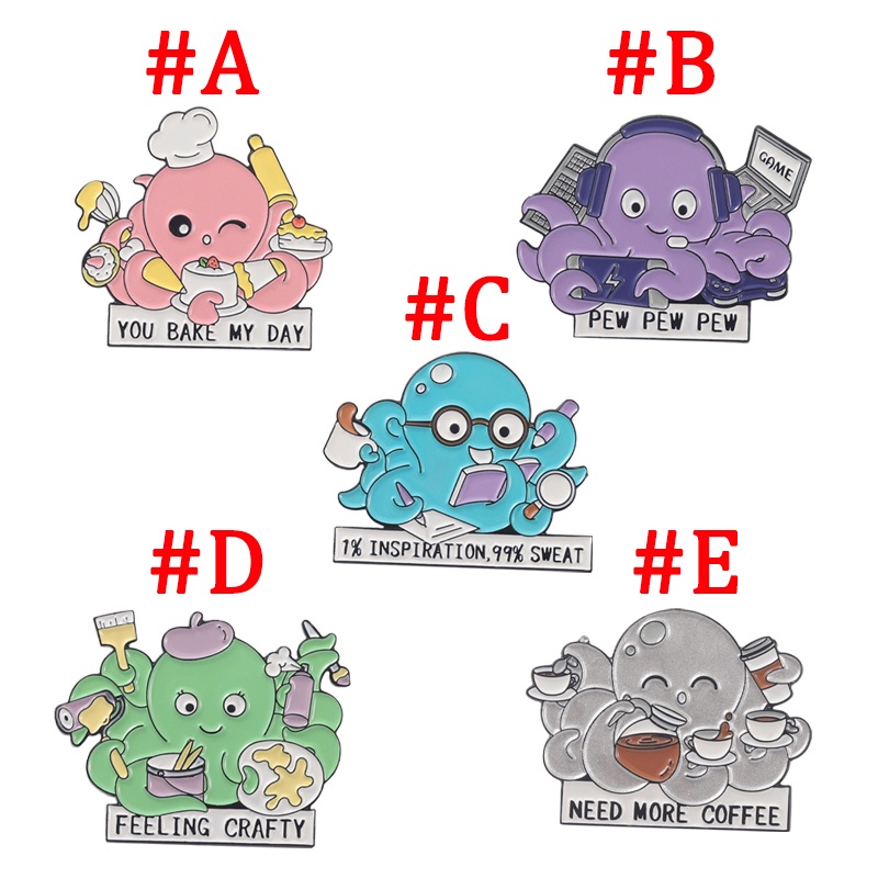 Trâm Cài Áo Hình Bạch Tuộc Tráng Men 5 Kiểu Dáng Sáng Tạo Làm Quà Tặng Cho Bạn Bè