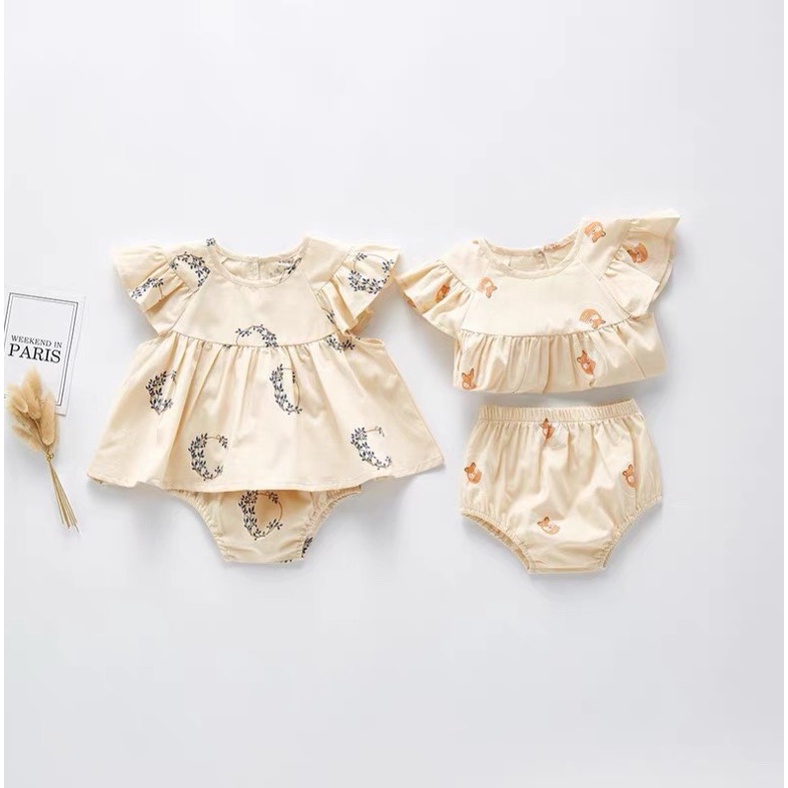 Set baby done kèm quần bánh mì tặng kèm tuaban siêu yêu cho bé gái từ 3-13kg