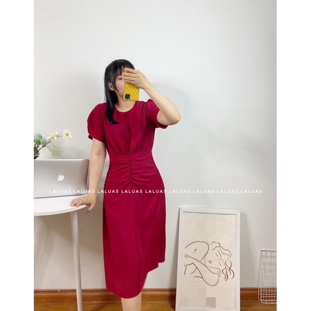 Đầm bigsize công sở dáng dài màu đỏ đô che bụng