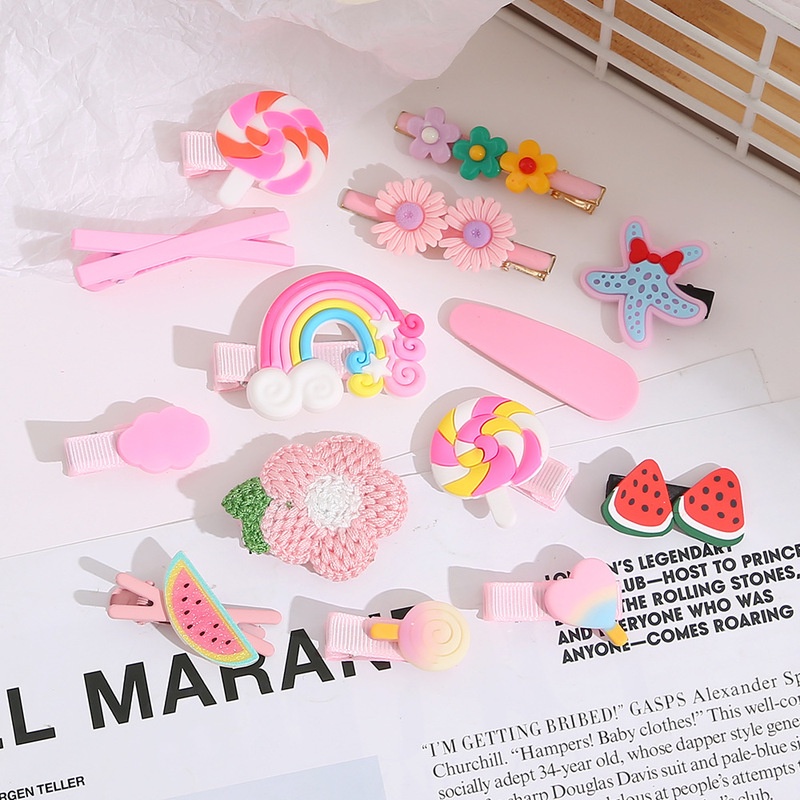 Set 14 Kẹp Tóc Bằng Hợp Kim Hình Trái Cây / Hoa / Bướm / Cầu Vồng Dễ Thương Cho Nữ