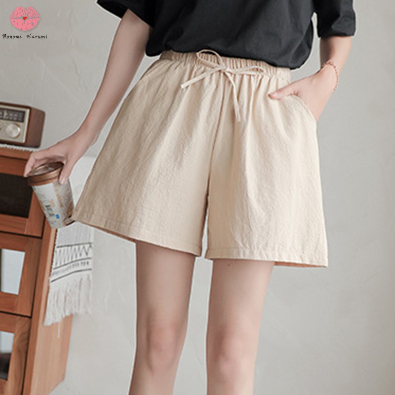 Quần Short Cotton Ống Rộng Lưng Thun Thoải Mái Có Túi Và Dây Rút Cho Nữ | BigBuy360 - bigbuy360.vn
