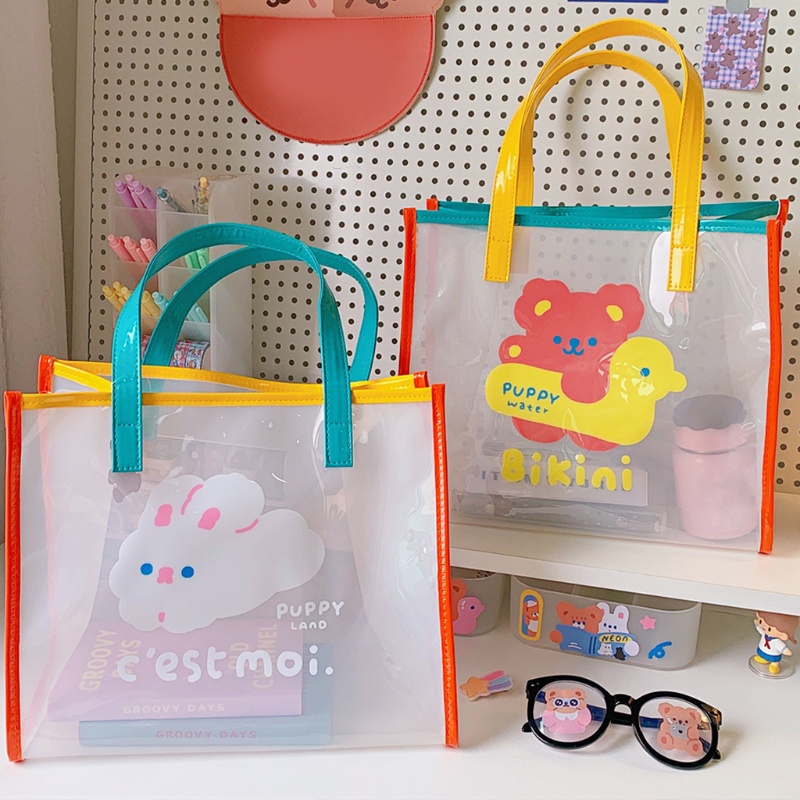 Túi Xách PVC Trong Suốt Cỡ Lớn In Họa Tiết Hoạt Hình Màu Cầu Vồng Thời Trang Đi Biển