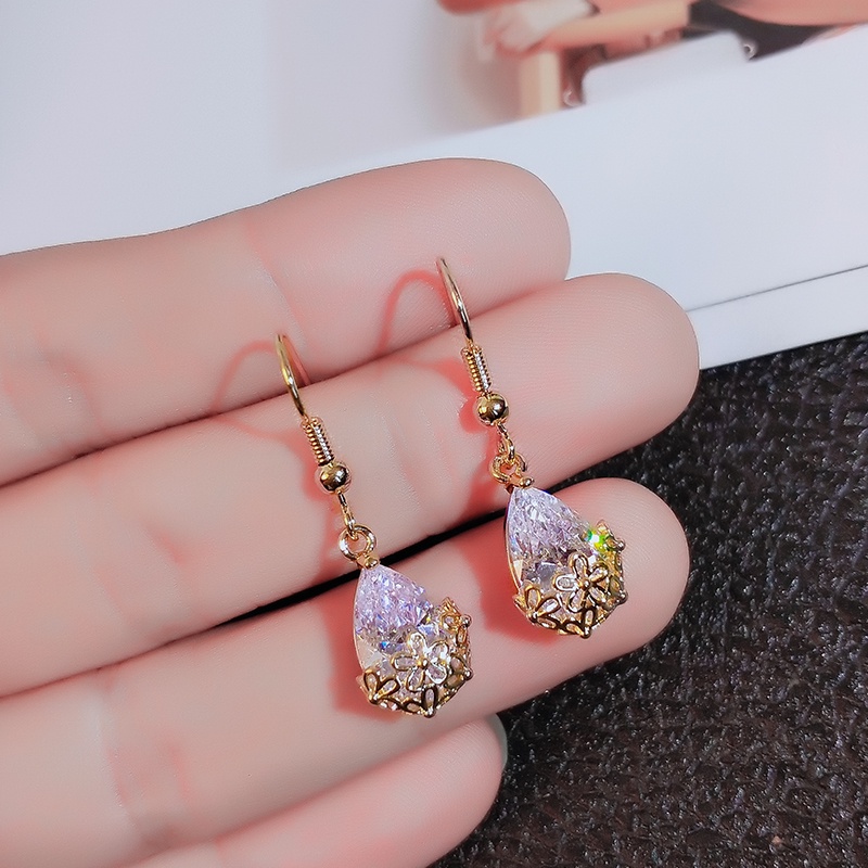 Khuyên tai JIUDUOLAN thiết kế giọt nước đính đá zircon nhân tạo sáng bóng phong cách mới thanh lịch dễ phối đồ