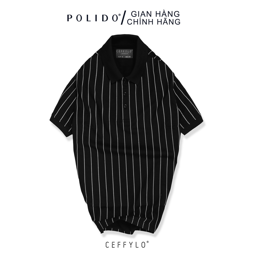 Áo Polo Nam CEFFYLO In Họa Tiết Kẻ Sọc Đen Slimfit Chất Vải Cotton 100% Co Giãn Thấm Hút