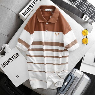 Áo thun polo nam sọc ngang cổ bẻ, thun cotton mịn
