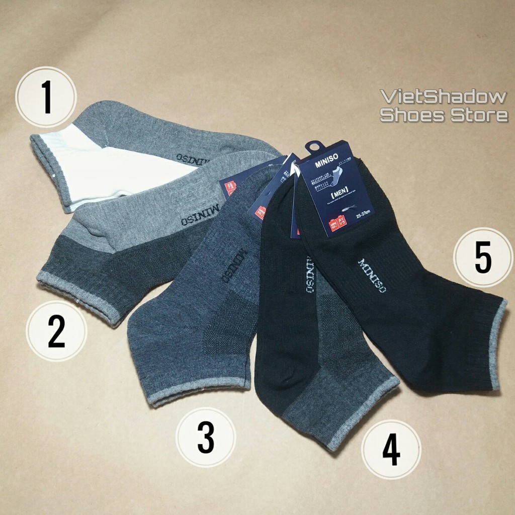 [Combo 5 đôi] Tất nam Miniso cổ ngắn - Chất liệu cotton - Hàng Nhật