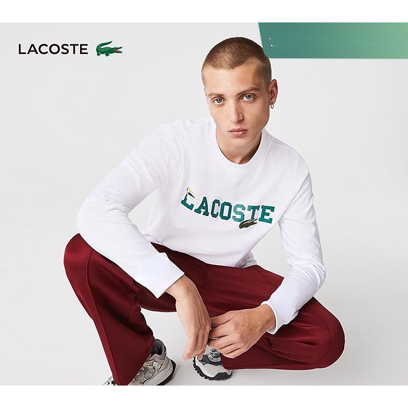 LACOSTE Áo Thun Dài Tay Cổ Tròn Dáng Rộng In Họa Tiết Thời Trang Cho Nam | Th7435