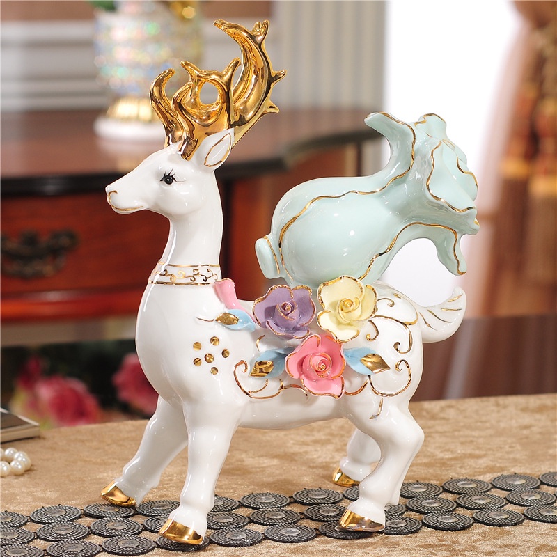 Đồ trang trí phòng khách hươu tốt lành Đồ trang trí bằng gốm sứ phong cách châu Âu hươu thủ công mỹ nghệ trang trí mềm m