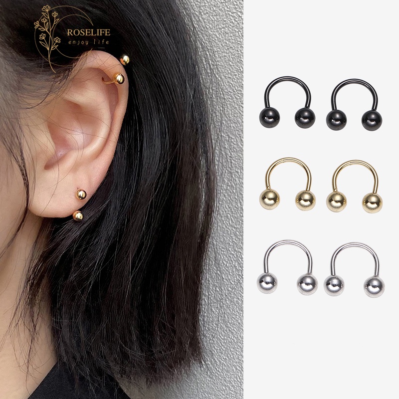 Đôi bông tai hình viên bi tròn bằng thép không gỉ thời trang đường phố unisex