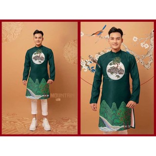 Áo Dài Gấm Cách Tân Nam Truyền Thống Tết 2021, Form Suông, Tôn Dáng