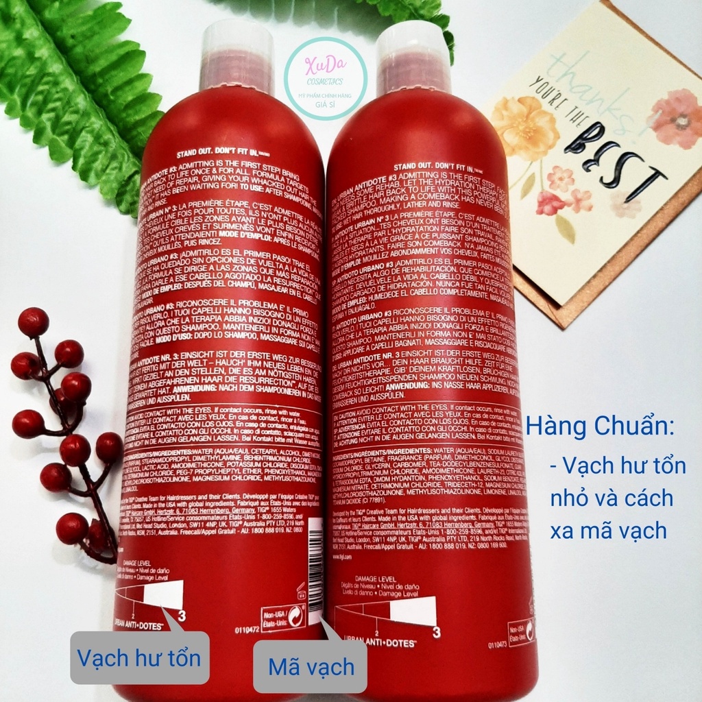 Dầu gội tigi đỏ tigi bed head cặp gội xả 750ml x2 chai phục hồi tóc hư tổn cấp độ 3 bản Mỹ