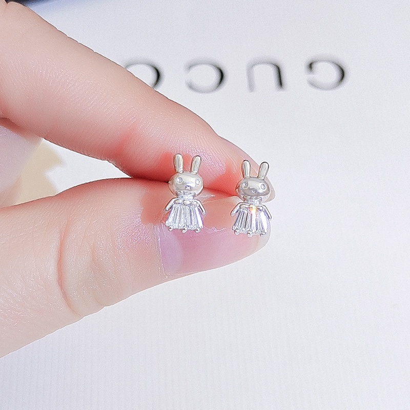 [Jiudolan] Bông Tai Bạc 925 Cao Cấp Hình Thỏ Dễ Thương Đơn Giản Dành Cho Nữ