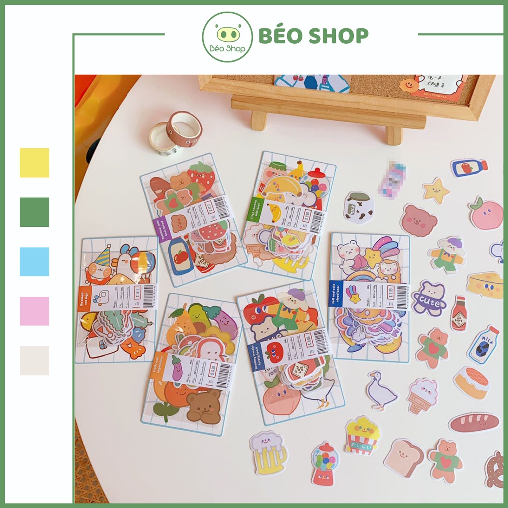 Set 20 hình dán sticker Béo shop trang trí hoa quả hoạt hình miếng dán bookmart sách vở đồ dùng học tập ST06