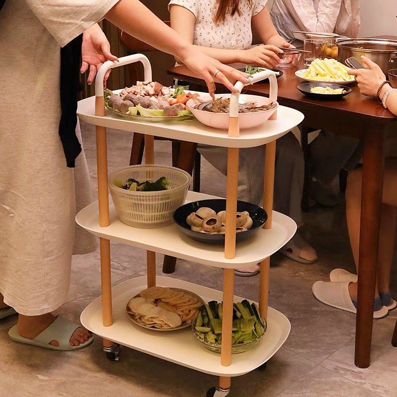 Giá kệ nhựa 3 tầng Oval UMOO sang trọng tối giản kiểu Hàn có bánh xe, có tay cầm