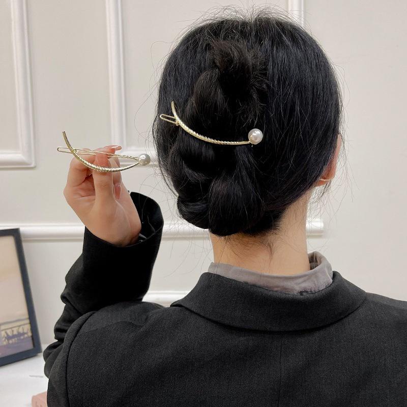 PVN50553 Kẹp Tóc Kim Loại Cong Hình Trăng Khuyết Đính Ngọc Trai Retro Dành Cho Bạn Nữ Giá Rẻ