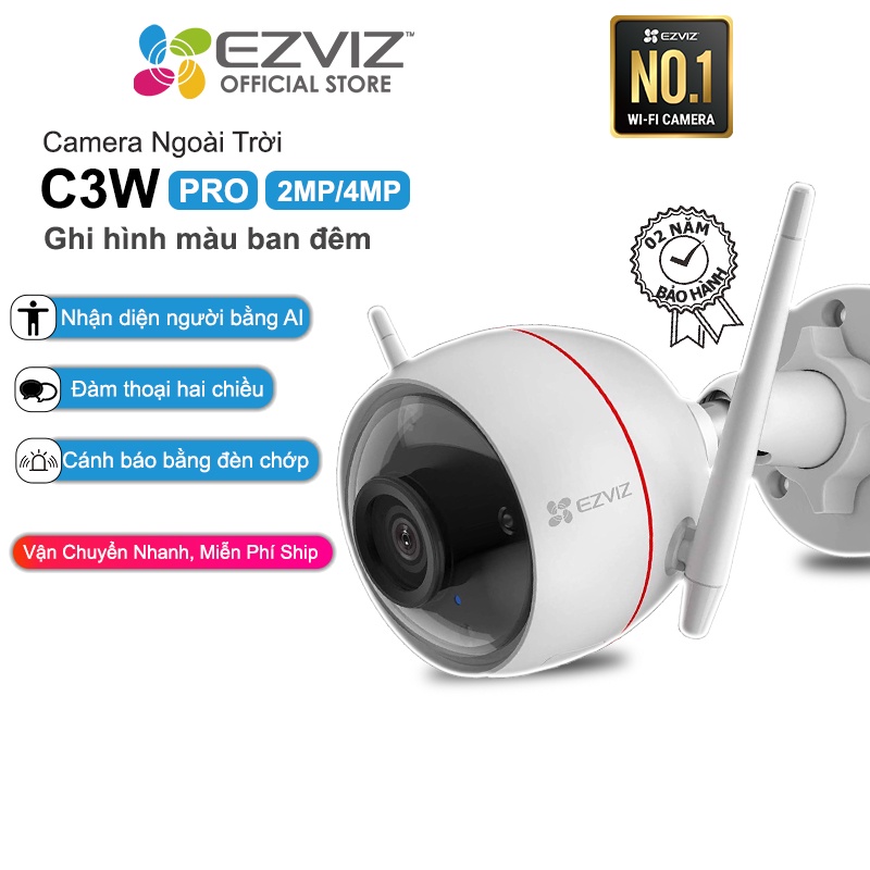 Camera WIFI Ngoài trời EZVIZ C3W-PRO 4MP,IP67 chống bụi nước, Màu Ban Đêm, Âm Thanh 2 Chiều, Đèn và Còi Báo Động, AI