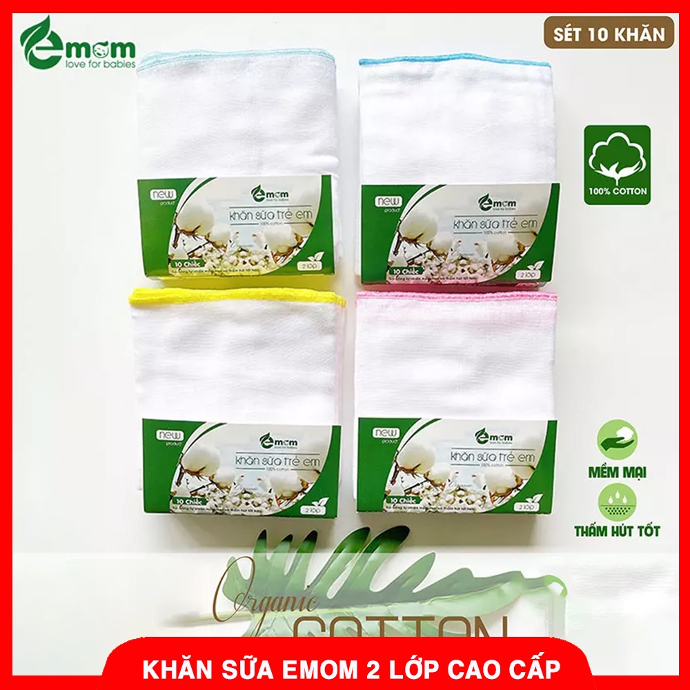 [SET 10 CHIẾC] Khăn Sữa Xô Cao Cấp EMOM 2 Lớp Cotton Tiện Lợi - 1 Bịch