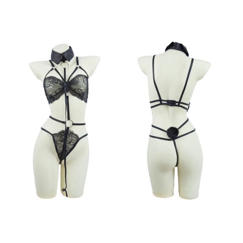 Mã LL8889-FM7975/ Cosplay thỏ / Set nàng thỏ ren đen kèm dây dắt