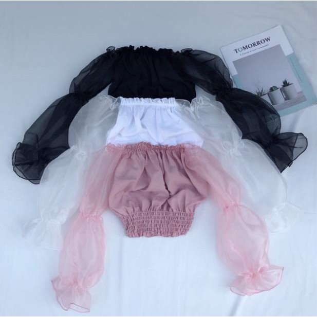 Áo Trễ Vai Voan Kiếng Nhún Croptop Hở Vai Tay Dài Phồng Bo Thun Nữ Xinh Như Hotgirl Chipu DRACR05 Mys hitshop | BigBuy360 - bigbuy360.vn