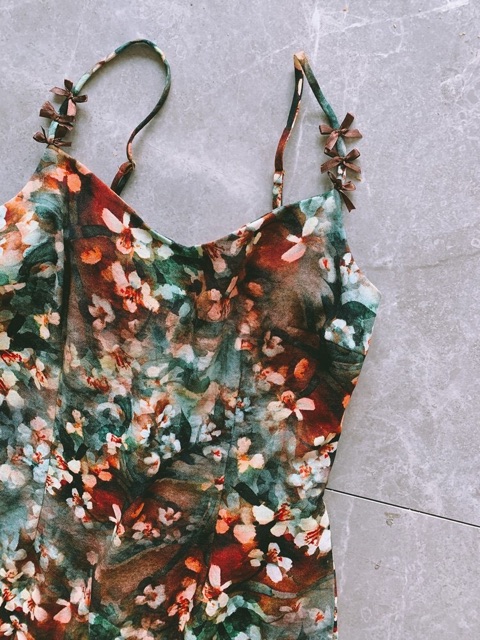 [ORDER] Váy 2 dây hoa cổ điển vintage hoa nâu💕 ảnh thật mẫu mặc