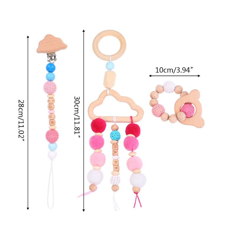 Bộ 3 Món Vòng Đeo Tay / Núm Vú Giả / Kẹp Núm Vú Giả Gặm Nướu Cho