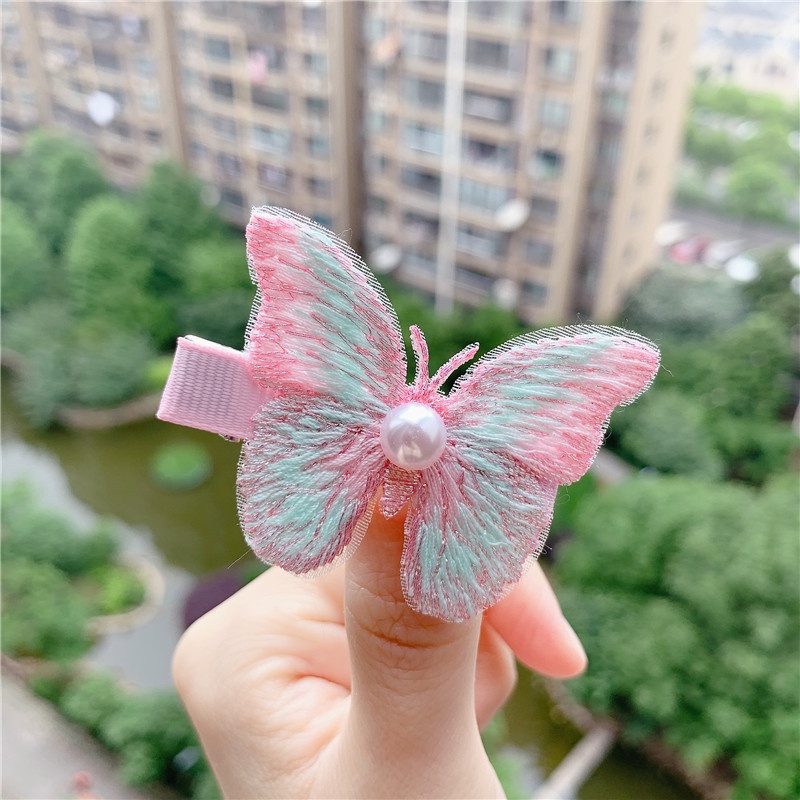 Kẹp tóc vải hình bướm đính ngọc trai màu sắc ngọt ngào dễ thương cho nữ