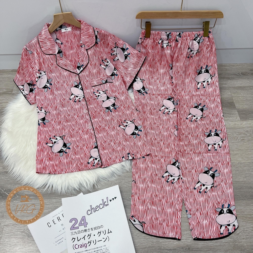 Bộ pijama nữ, đồ bộ nữ tay ngắn quần dài mặc nhà mặc ngủ họa tiết bò sữa - VIRGO