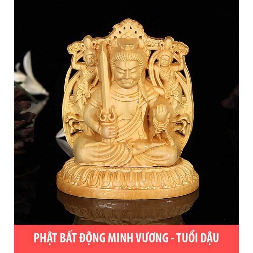 Tượng gỗ để xe ô tô phật Bất Động Minh Vương bằng gỗ Hoàng Dương - TẶNG 1 VÒNG ĐEO TAY - ĐÚNG MẪU ĐÚNG GIÁ