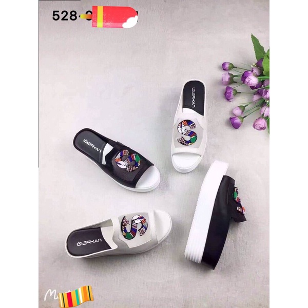 Dép xuồng cao 7 phân da pha lưới hàng Quảng châu