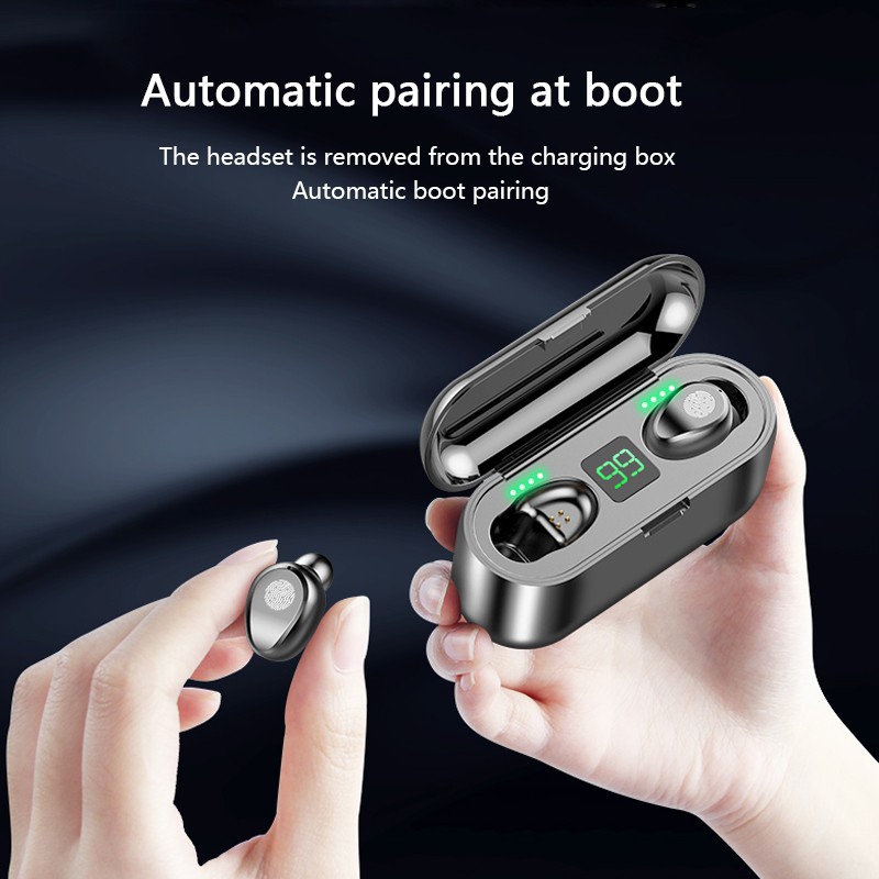 [TOP PICKS] F9 Bluetooth Earphone Wireless In-ear LED  Display TWS Touch Control Noise Reduction Portable Waterproof 