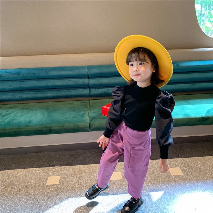 Áo Thun Tay Dài Phồng Cổ Lọ Thời Trang Cho Bé Gái Quần Áo Trẻ Em