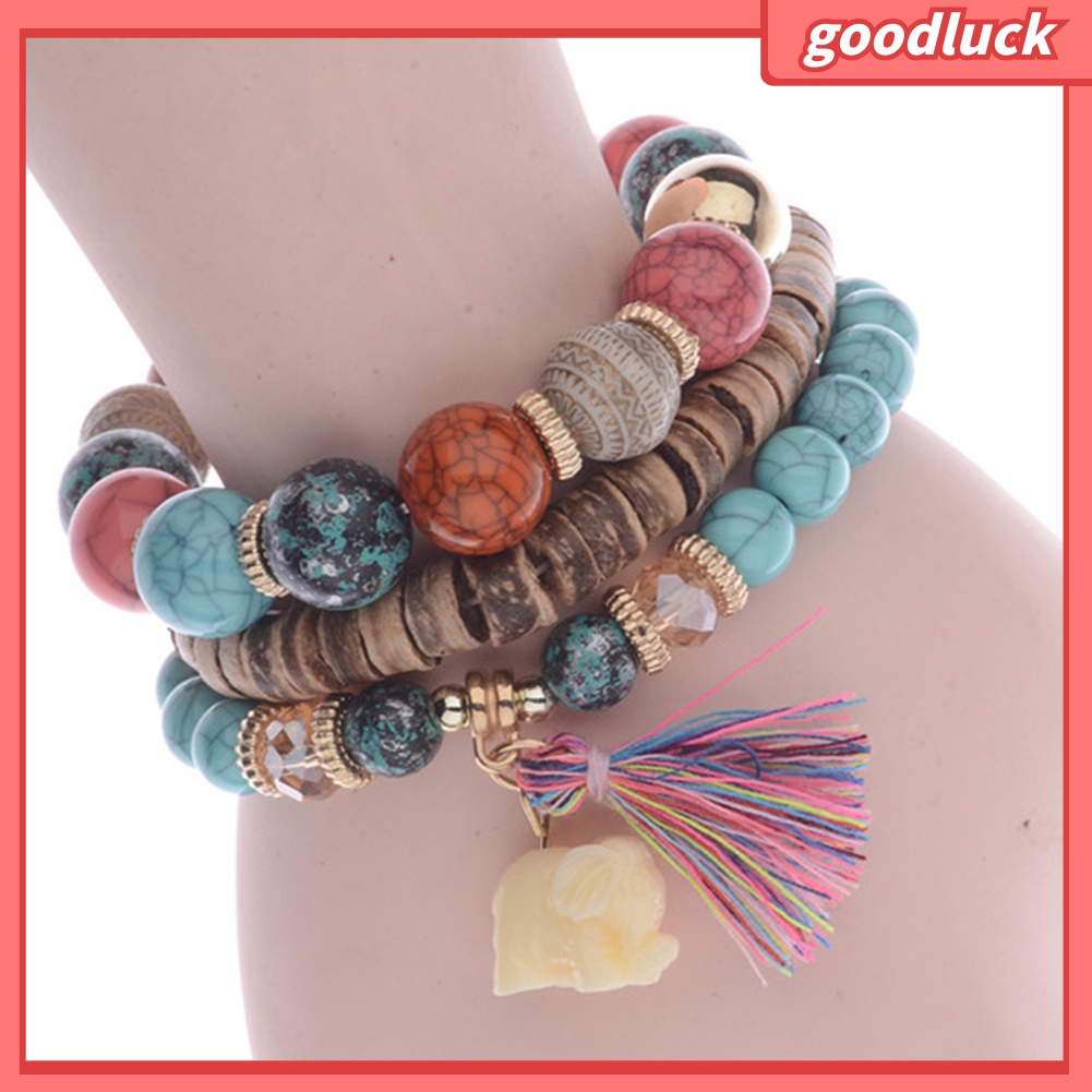 Set 3 vòng tay hạt đá phong cách Boho thời trang nữ độc đáo