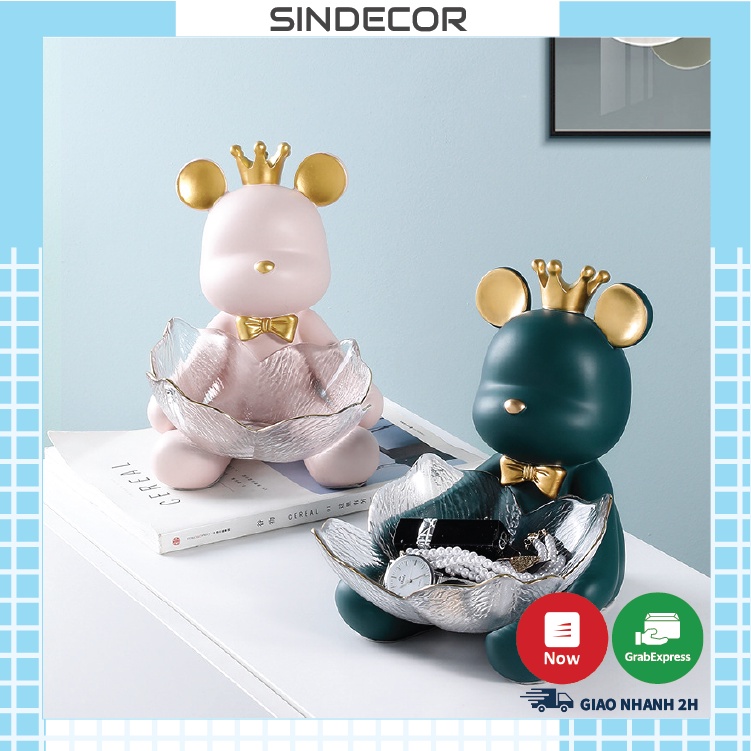 Gấu bê khay,ôm tô đựng đồ trái cây, khay kim loại, tô thủy tinh, ngộ nghĩnh, dễ thương - Sindecor