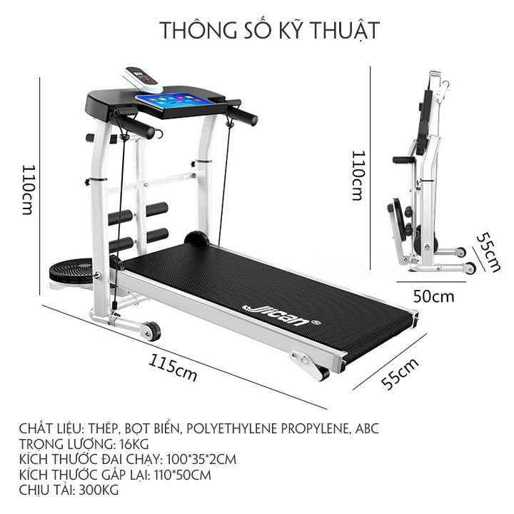 Máy chạy bộ cơ đa năng, Động cơ im lặng hoàn toàn,  không tiêu hao điện năng, an toàn cho người sử dụng