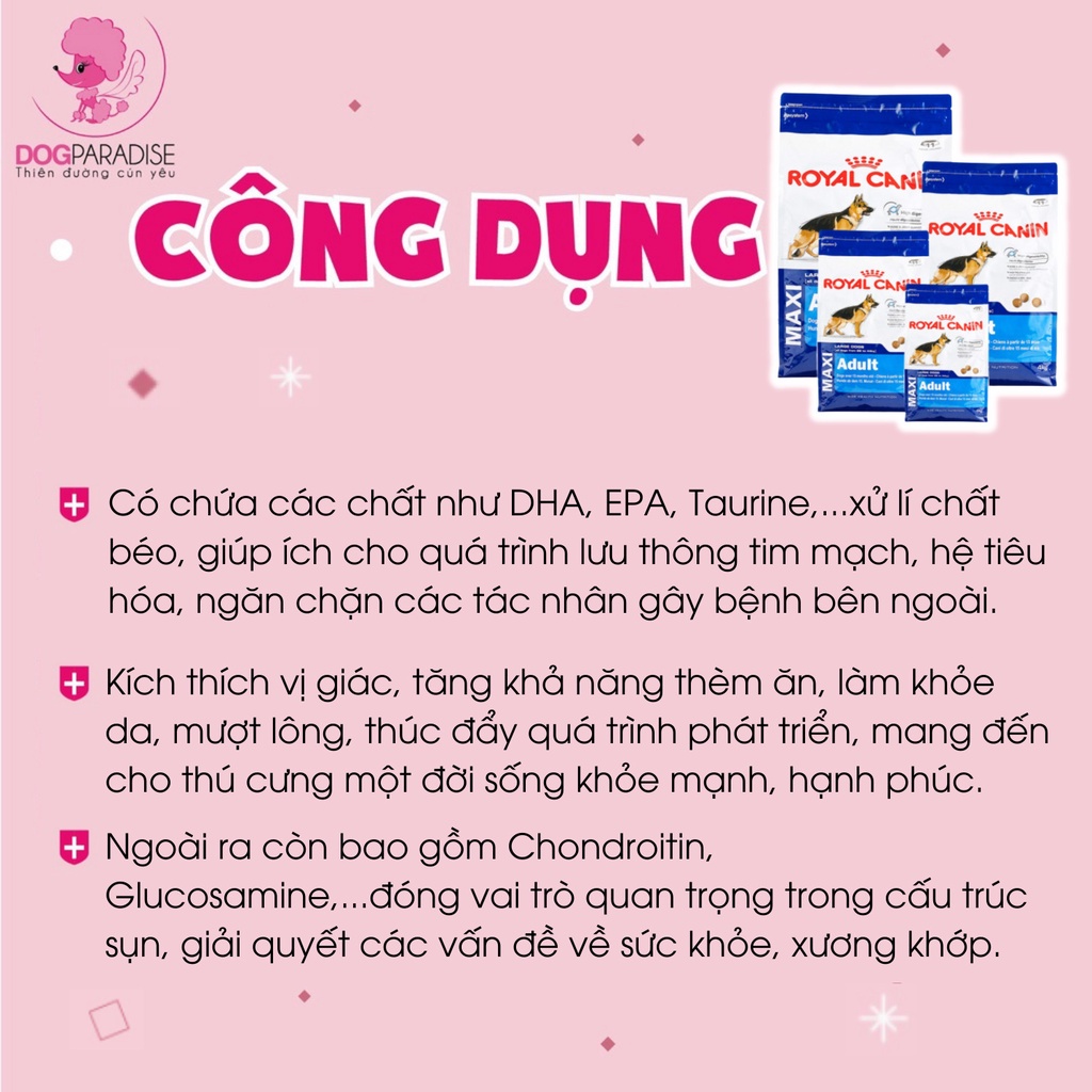 Thức ăn cho chó kích cỡ lớn Royal Canin Maxi Adult cung cấp năng lượng 10kg và 16kg - Dog Paradise