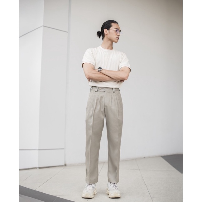 NOBUTA - Set: Áo thun V t-shirts & quần 4li lưng có thun nhỏ hai bên