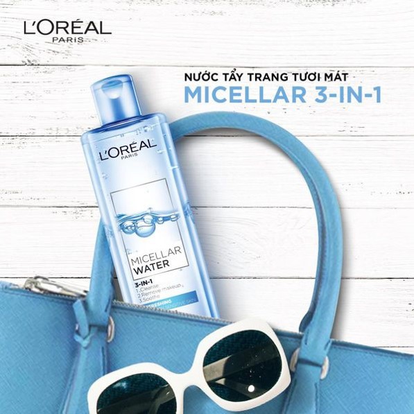 [Tặng Bông] Nước Tẩy Trang Tươi Mát, Giảm Nhờn, Ngừa Mụn L'Oreal Paris 3-in-1 Refreshing Micellar Water 400ml(Xanh Nhạt)