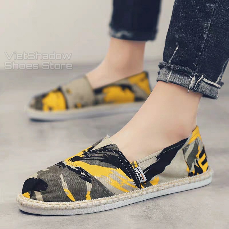 Slip on nam 2020 - Giày lười vải nam cao cấp - Vải thô 3 màu loang xám, vàng và cam - Mã SP 2928