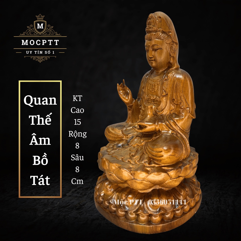 Tượng Phật Bà Quan Thế Âm Bồ Tát gỗ Hương Đá , B kích thước 15 x 8 x 8 Cm