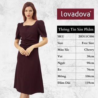 Đầm Dáng Suông, Cách Điệu Nhún Eo, Cổ Vuông, Khóa Kéo Sau, Màu Nâu Đen - Lovadova  20D11C006
