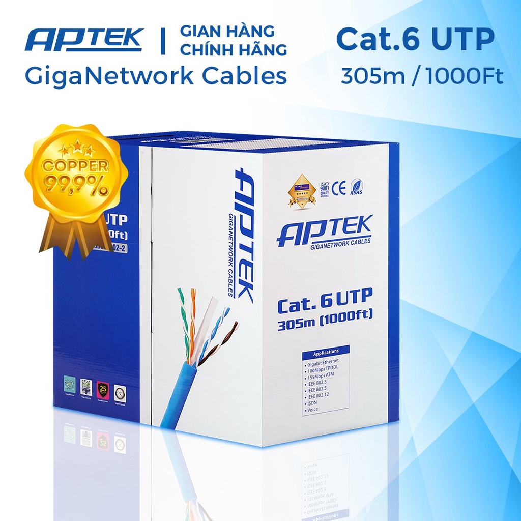 Cáp mạng APTEK CAT.6 U/UTP 23AWG PVC CABLE.