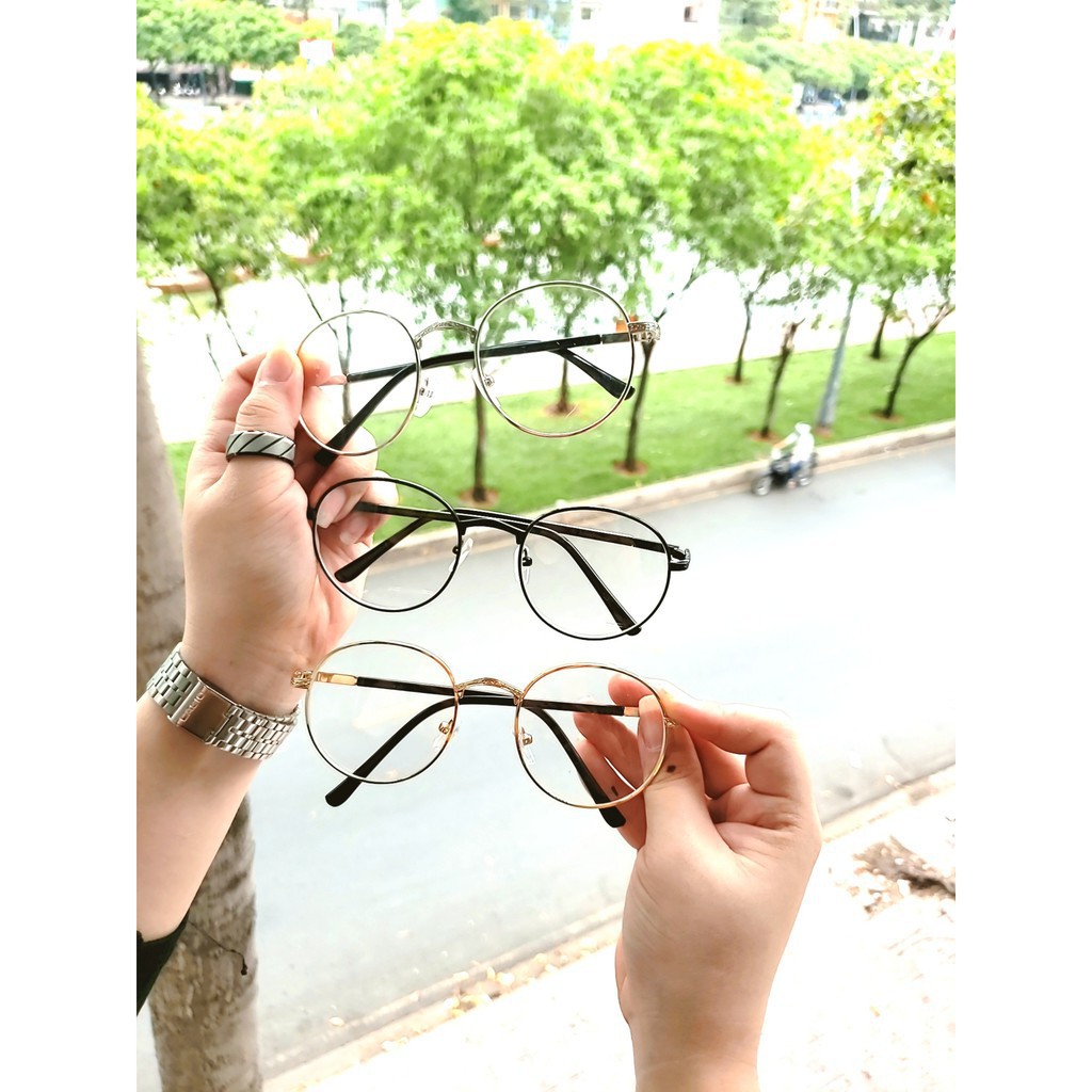 Gọng kính cận tròn kim loại D12 kèm tròng 0 độ chống ánh sáng bảo vệ mắt trước màn hình phù hợp mặt vuông, dài, góc cạnh | BigBuy360 - bigbuy360.vn