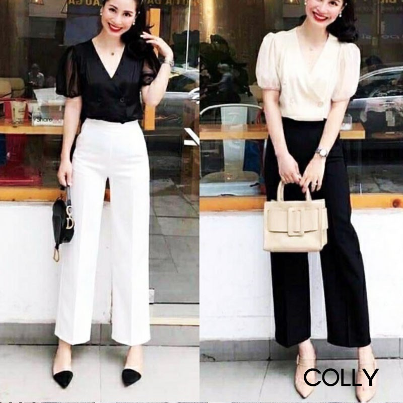 Quần ống rộng xuông sườn cạp cao - COLLY