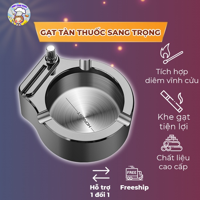 Gạt Tàn Thuốc Lá Inox 902 Chống Gỉ Tích Hợp Diêm Vĩnh Cửu Không Cần Bật Lửa Mỗi Lần Hút ( Không Kèm Xăng )