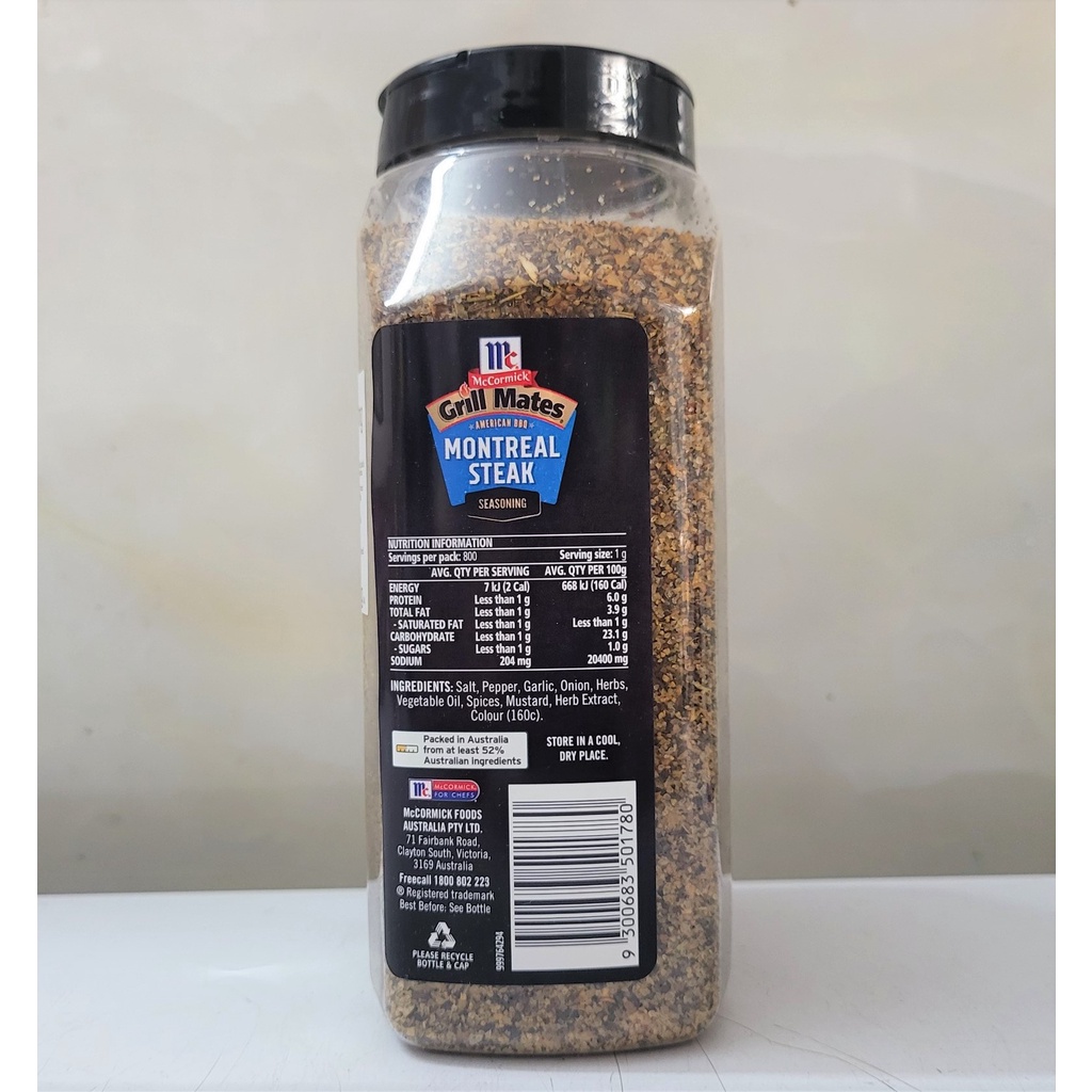 [Hộp lớn 800g - GRILL MATES] GIA VỊ TẨM ƯỚP BÒ NƯỚNG [Australia] MCCORMICK Montreal Steak Seasoning (anm)