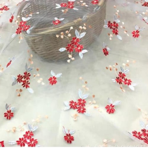 Tấm Vải Ren Lưới Thêu Hoa Nhỏ 1 Yard Dùng May Đầm DIY Tiện Dụng