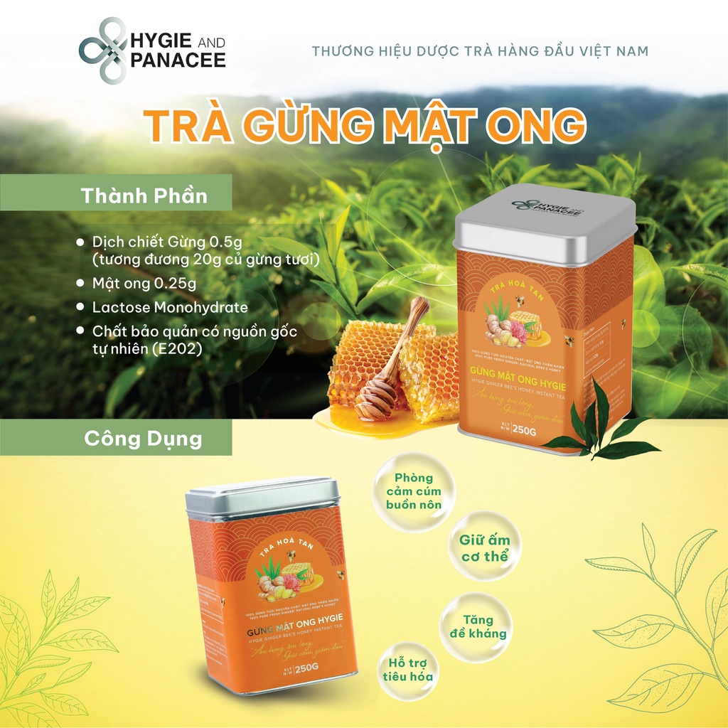 Trà Gừng Mật Ong Hygie 50g/250g giữ ấm cơ, tăng sức đề kháng