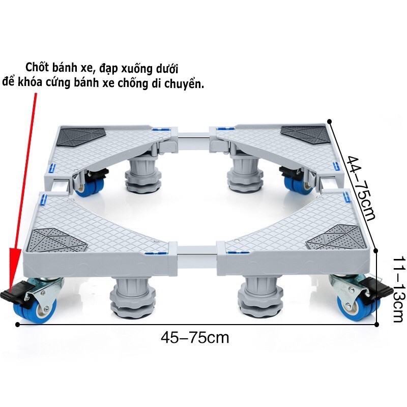 Chân đế kê máy giặt, tủ lạnh 8 bánh xe 4 chân đế cao cấp